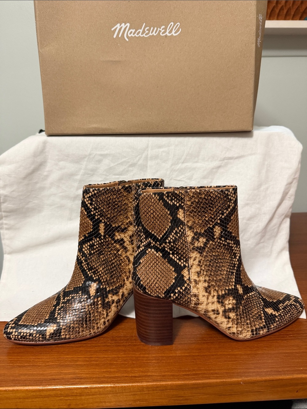 Madewell Brown Snake-Print Ankle Booties